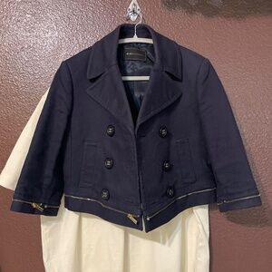 BCBGMaxAzria Navy Cropped Double-Breasted Blazer with Gold Zipper Trim